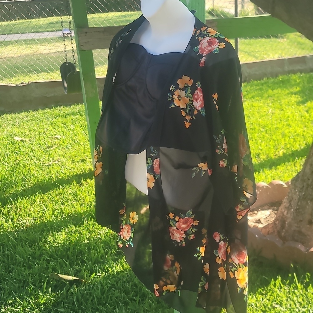 interi sheer black floral kimono swimsuit coverup